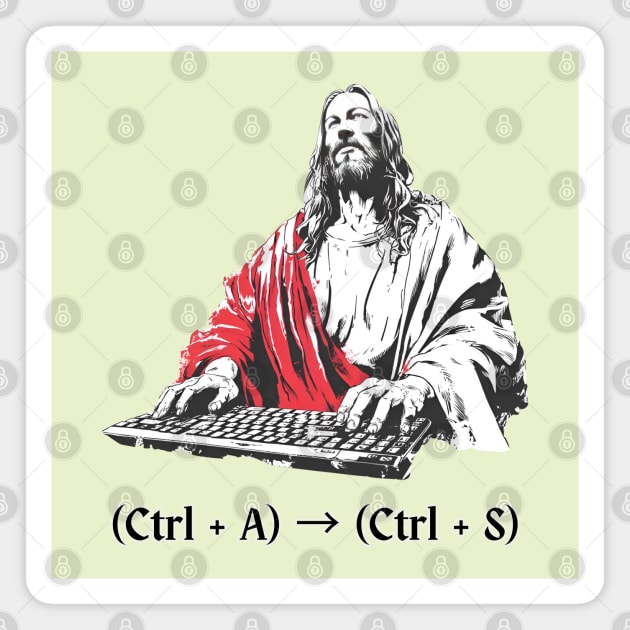 Jesus Saves Funny Computer Keyboard Shortcut Gag Parody Magnet by TuncGK